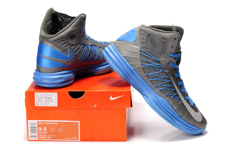 Nike Lunar Hyperdunk X Olympic Grey Baby Blue Blue Logo Shoes