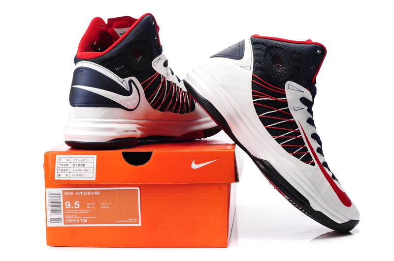 Nike Lunar Hyperdunk X Olympic White Black Red Logo Shoes