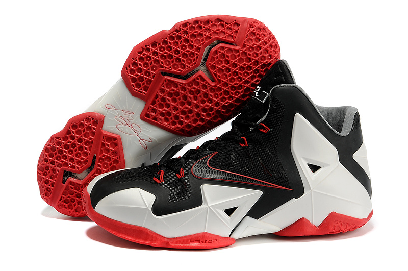 Nike Lebron James 11 Shoes Black White Red - Click Image to Close