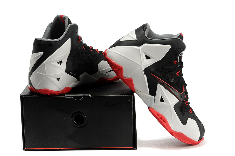 Nike Lebron James 11 Shoes Black White Red - Click Image to Close