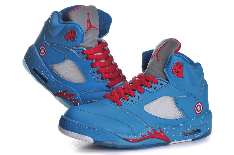 2013 Popular Womens Jordan 5 Ameica Captain Blue Red Shoes - Click Image to Close