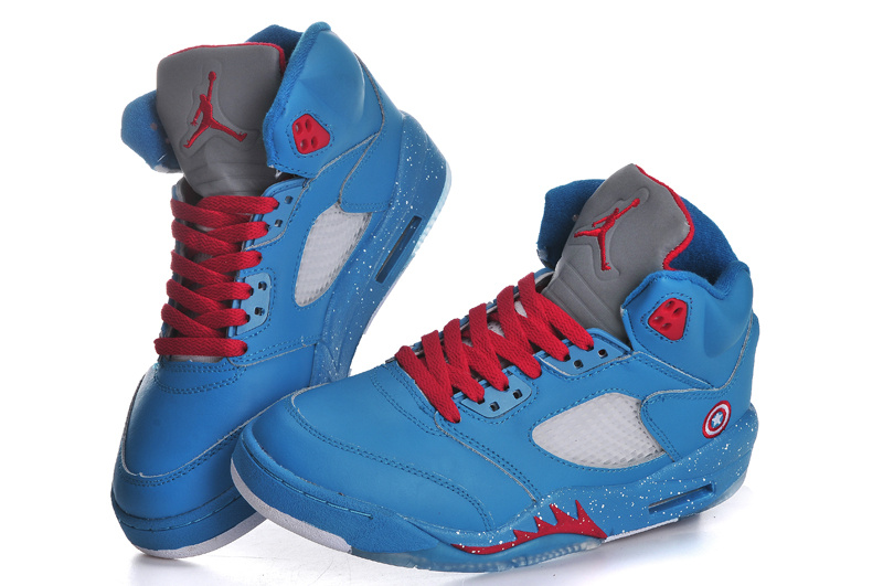 2013 Popular Womens Jordan 5 Ameica Captain Blue Red Shoes
