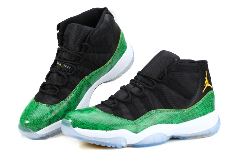 Nike Air Jordan 11 Basketball Shoes Black Green Snakeskin White