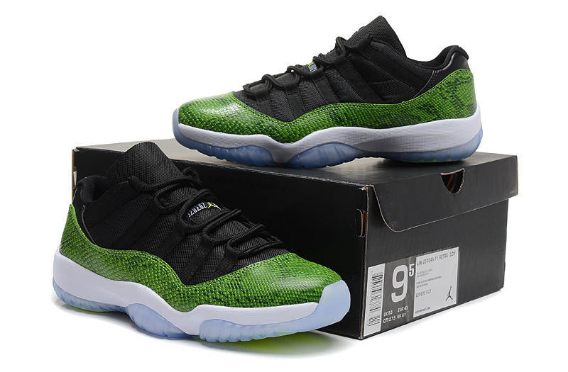 Nike Air Jordan 11 Low Basketball Shoes Black Green Snake Skin White