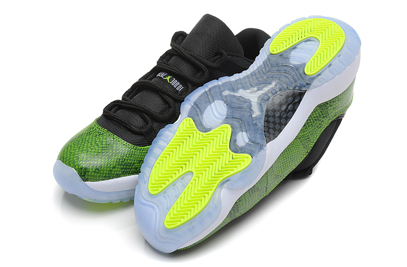 Nike Air Jordan 11 Low Basketball Shoes Black Green Snake Skin White