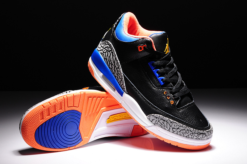 2014 Air Jordan 3 Retro Basketball Shoes Black Grey Blue Orange - Click Image to Close