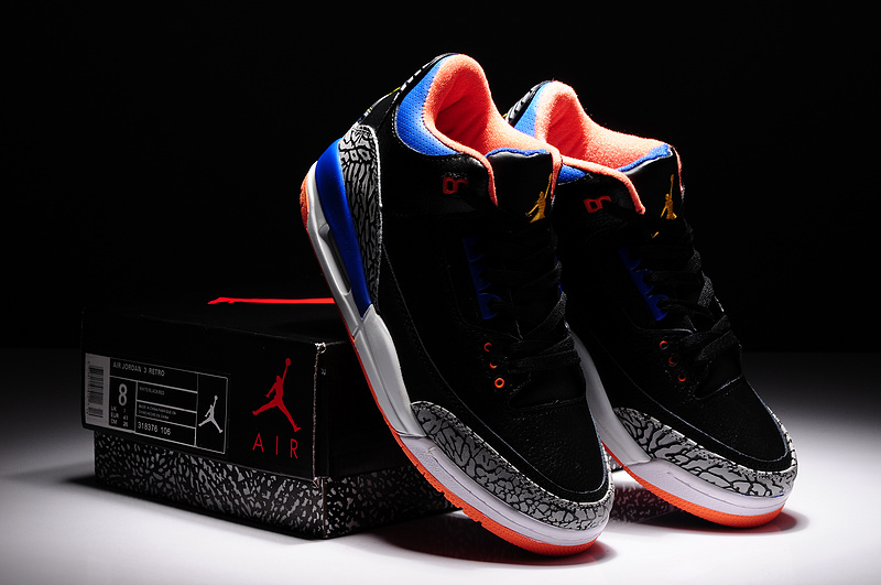 2014 Air Jordan 3 Retro Basketball Shoes Black Grey Blue Orange - Click Image to Close