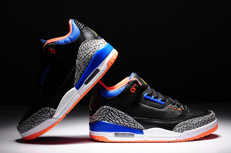 2014 Air Jordan 3 Retro Basketball Shoes Black Grey Blue Orange