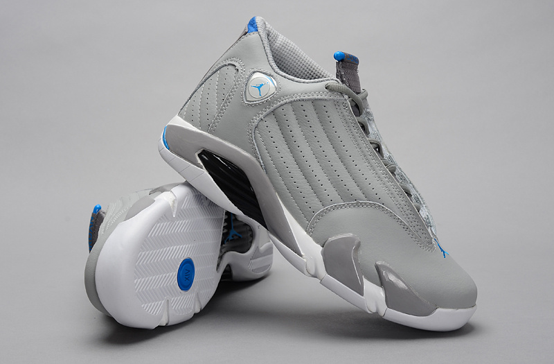 2014 Grey White Blue Jordan 14 Retro Basketball Shoes