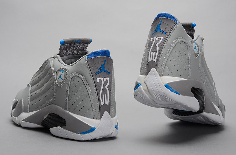 2014 Grey White Blue Jordan 14 Retro Basketball Shoes - Click Image to Close