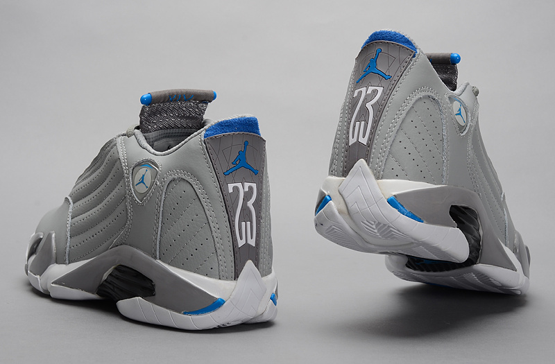 2014 Grey White Blue Jordan 14 Retro Basketball Shoes