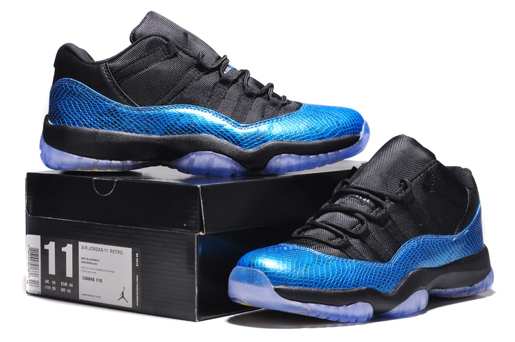 Nike Jordan 11 Low Basketball Shoes Black Blue Yellow - Click Image to Close