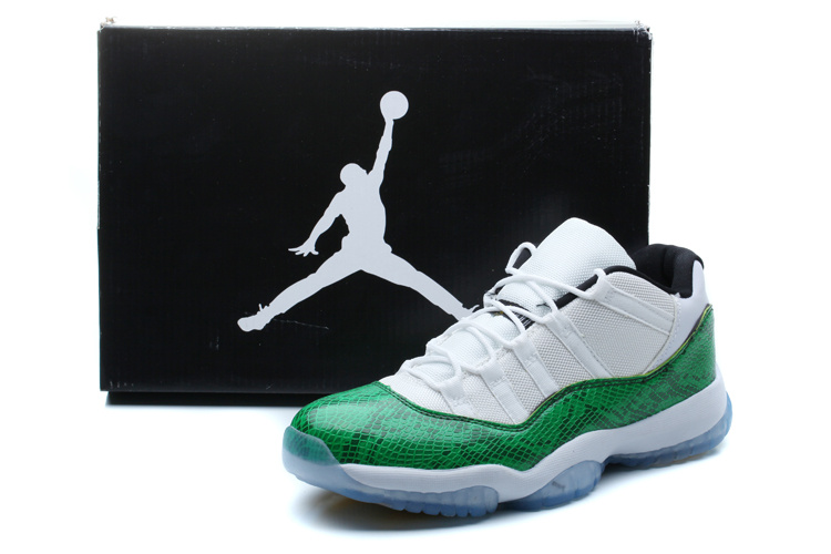 Nike Jordan 11 Low Basketball Shoes White Green - Click Image to Close