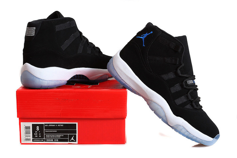 Nike Jordan 11 Retro Shoes Black White Blue - Click Image to Close