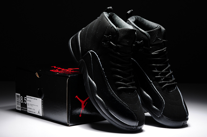 Nike Air Jordan 12 Retro Basketball Shoes All Black - Click Image to Close