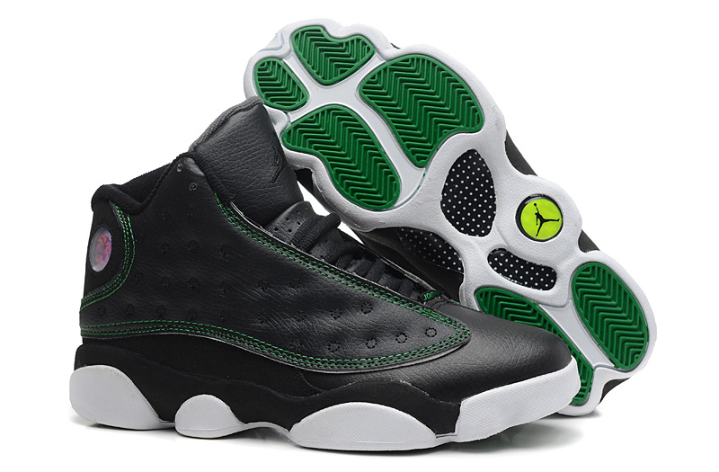 2014 Jordan 13 Retro Basketball Shoes Black Green White - Click Image to Close