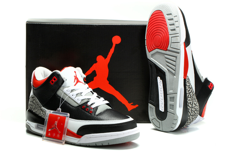 2014 Nike Jordan 3 Retro Shoes Black White Red Cement - Click Image to Close