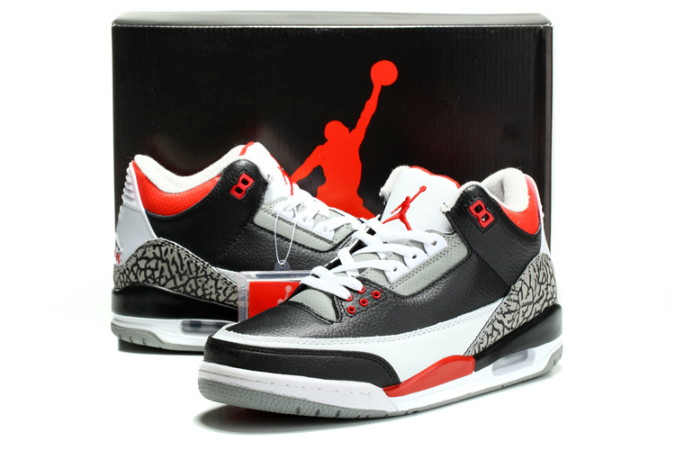 2014 Nike Jordan 3 Retro Shoes Black White Red Cement