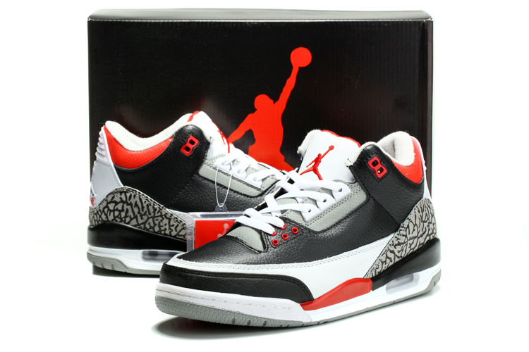 2014 Nike Jordan 3 Retro Shoes Black White Red Cement - Click Image to Close