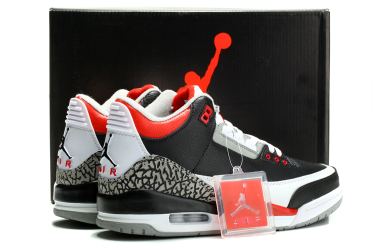 2014 Nike Jordan 3 Retro Shoes Black White Red Cement - Click Image to Close
