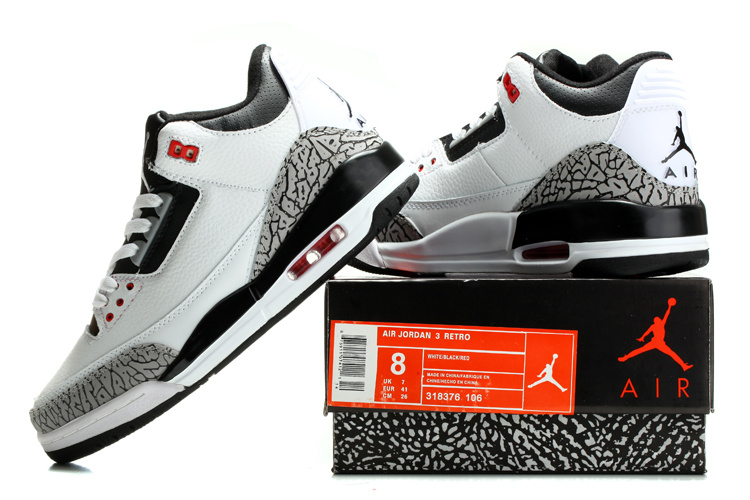 2014 Nike Jordan 3 Retro Shoes White Black Grey Cement - Click Image to Close