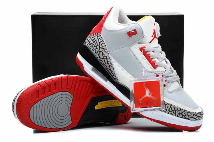 2014 Nike Jordan 3 Retro Shoes White Grey Cement Black Red - Click Image to Close