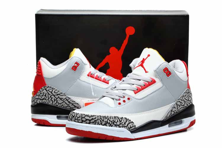 2014 Nike Jordan 3 Retro Shoes White Grey Cement Black Red