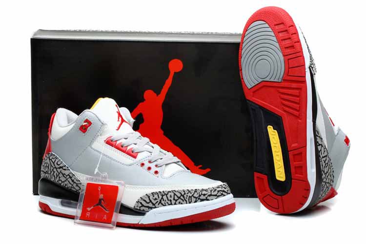 2014 Nike Jordan 3 Retro Shoes White Grey Cement Black Red - Click Image to Close