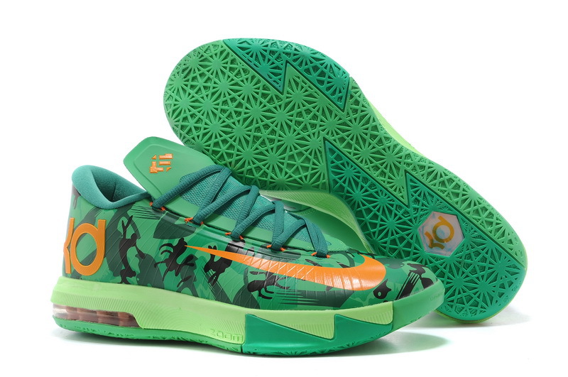 Nike Kevin Durant 6 Green Orange Basketball Shoes - Click Image to Close