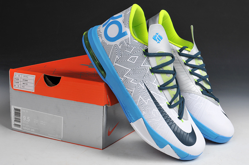 New Nike Kevin Durant 6 White Blue Shoes - Click Image to Close