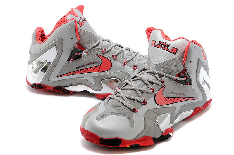 Newest Nike Lebron James 11 Elite Grey White Red - Click Image to Close