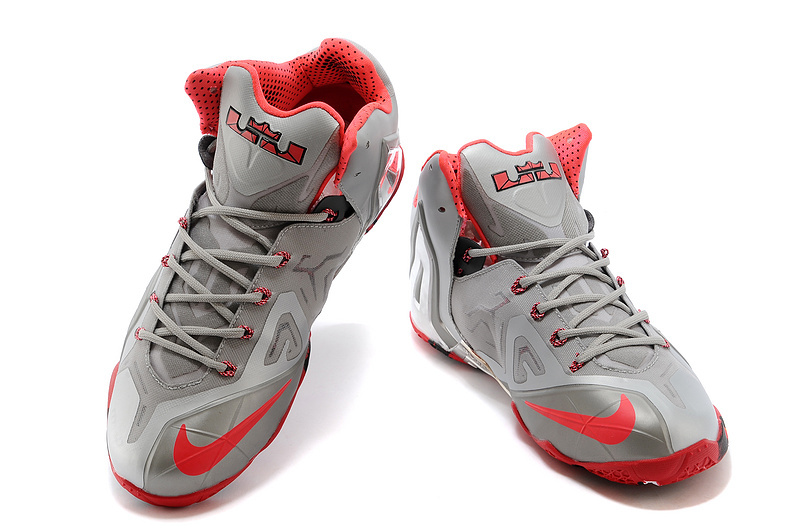 Newest Nike Lebron James 11 Elite Grey White Red - Click Image to Close
