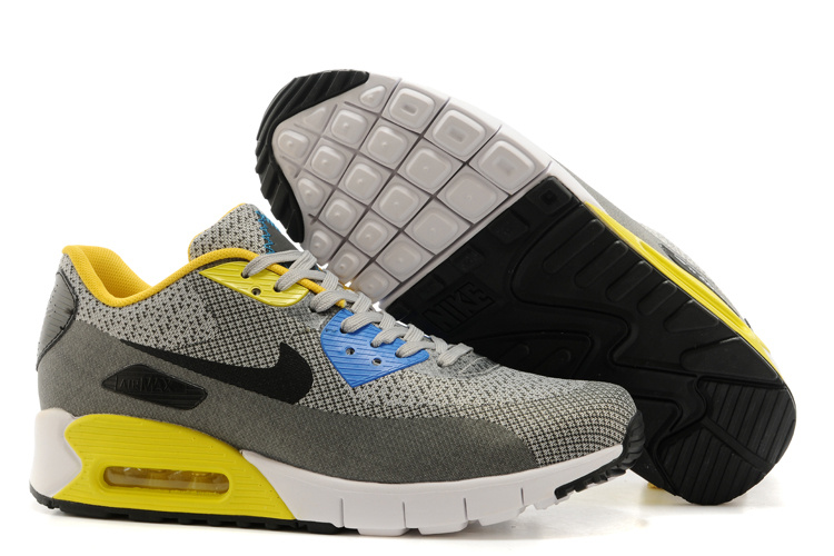 Nike Air Max 90 Grey Black Yellow White Running Shoes - Click Image to Close