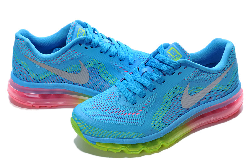 Women Nike Air Max 2014 Shoes Blue Silver Fluorscent Green Pink