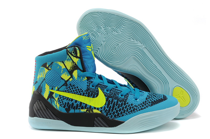 Women's Nike Kobe Bryant 9 Middle Blue Black Yellow Shoes - Click Image to Close