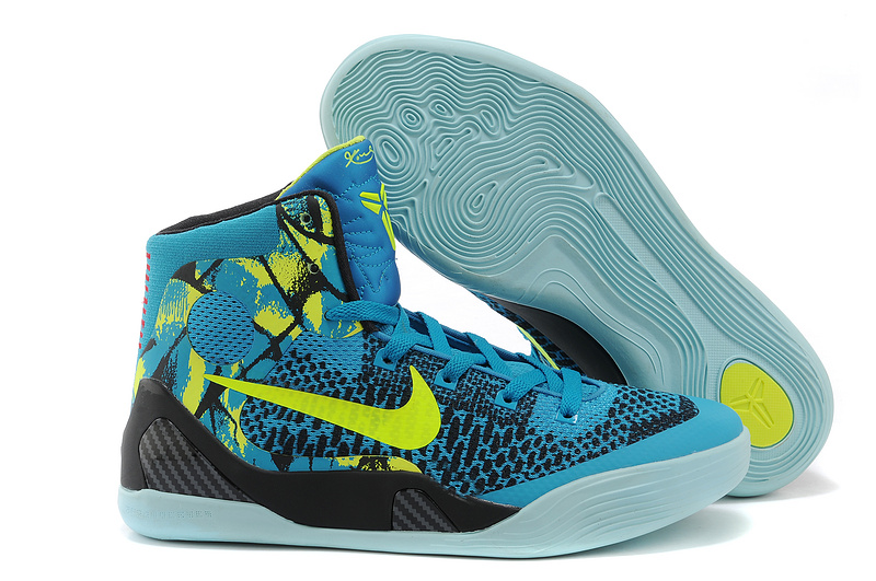 Women's Nike Kobe Bryant 9 Middle Blue Black Yellow Shoes