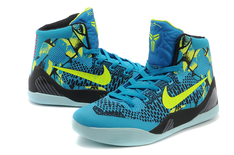 Women's Nike Kobe Bryant 9 Middle Blue Black Yellow Shoes - Click Image to Close