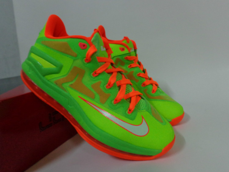 Nike Lebron James 11 Low Green Orange Shoes - Click Image to Close