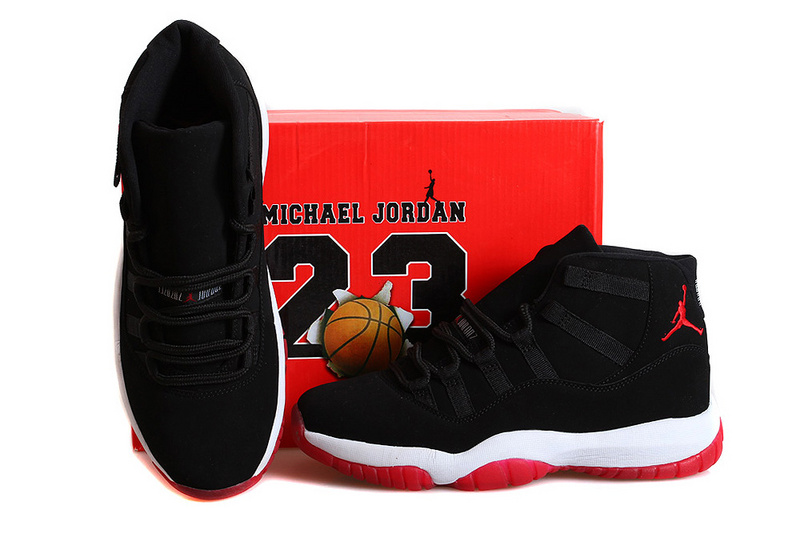 2014 Retro Jordan 11 Bred Nubuck Shoe Black White Red