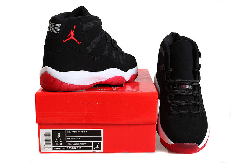 2014 Retro Jordan 11 Bred Nubuck Shoe Black White Red