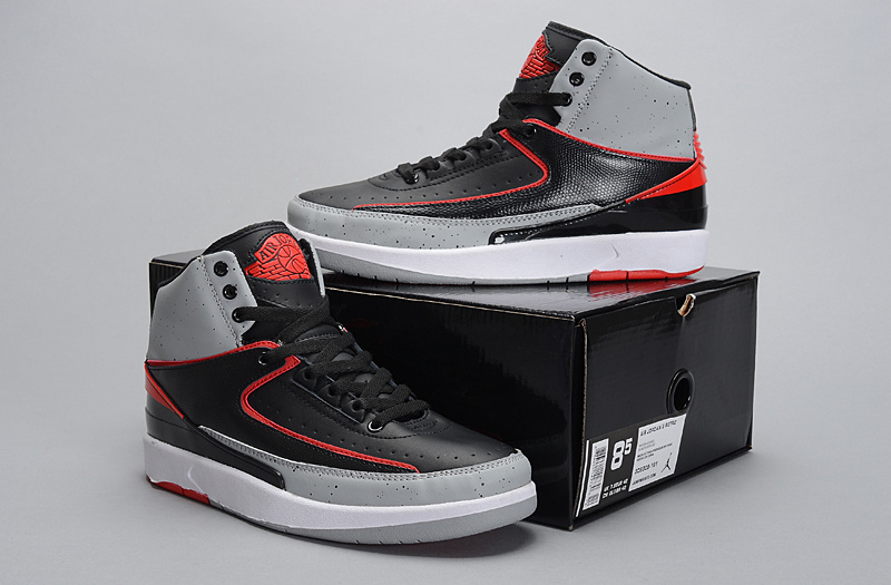 New Nike Air Jordan 2 Basketball Shoes Black Grey Red - Click Image to Close