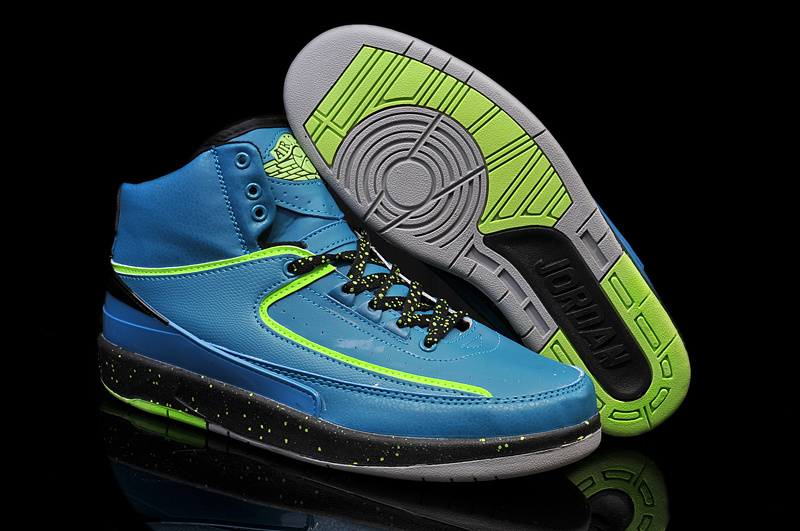 New Nike Air Jordan 2 Basketball Shoes Blue Black Green - Click Image to Close