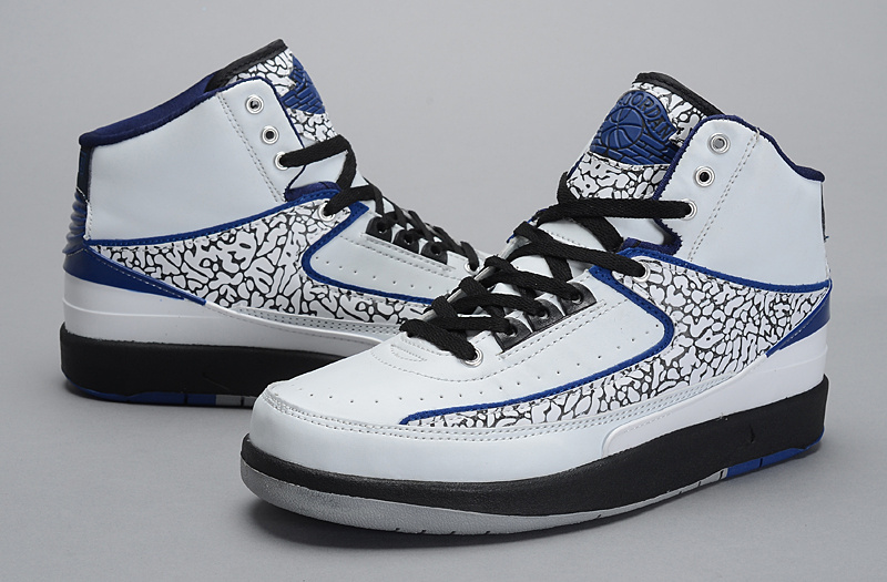 New Nike Air Jordan 2 Basketball Shoes White Grey Cemment Black Blue - Click Image to Close