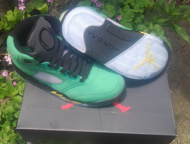 2014 Nike Air Jordan 5 Oregon Ducks Green Black Shoes