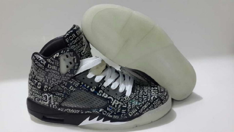 2014 Special Retro Jordan 5 Charity Edition Black Silver White - Click Image to Close