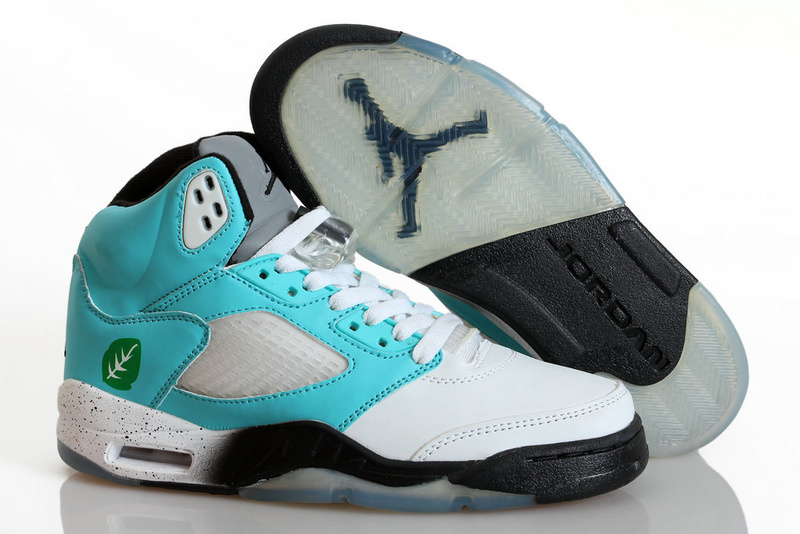 2014 Nike Air Jordan 5 Shoes White Blue Black - Click Image to Close