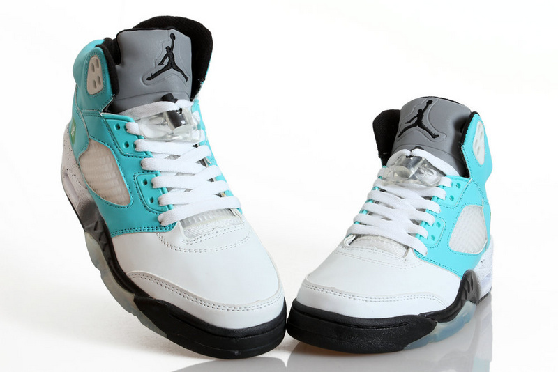 2014 Nike Air Jordan 5 Shoes White Blue Black - Click Image to Close