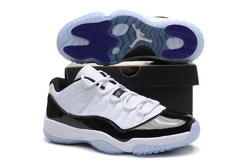 Nike Womens Jordan 11 Low Basketball Shoes White Black Blue - Click Image to Close