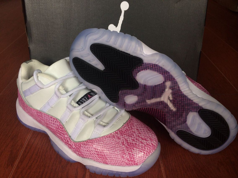 Nike Womens Jordan 11 Low Basketball Shoes White Pink Snakeskin - Click Image to Close