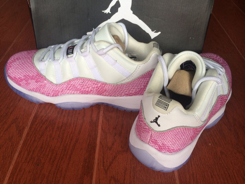 Nike Womens Jordan 11 Low Basketball Shoes White Pink Snakeskin